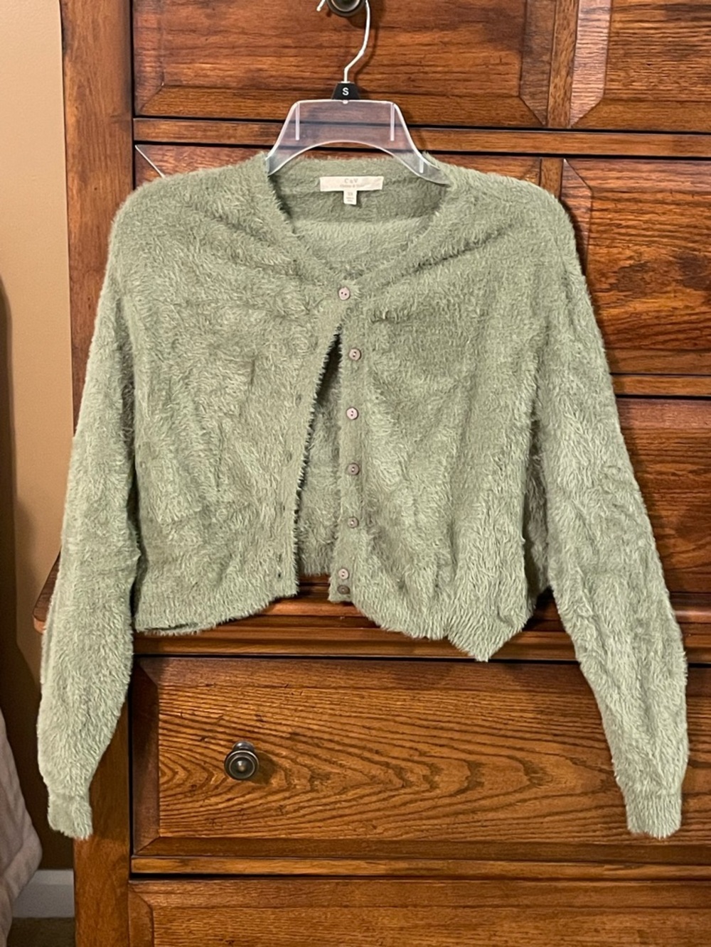 Chelsea & Violet Fuzzy Cropped Cardigan - Sage Green